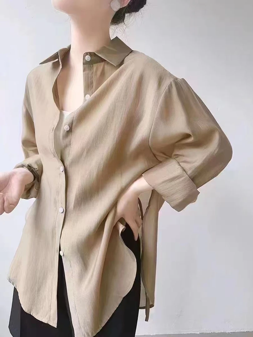 【现货送运险】新款纯色衬衫垂感肌理感透气时尚休闲百搭设计感长袖