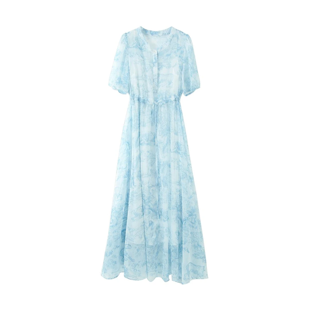 【春水无题】夏季优雅气质显瘦女士连衣裙碎花时尚女连衣裙236-111