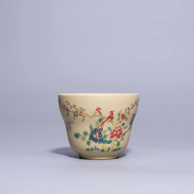 宜兴紫砂小杯段泥彩绘福禄杯