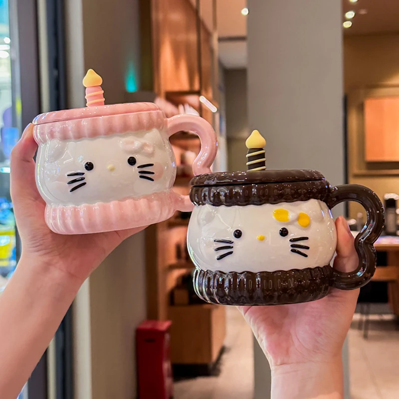 少女心猫咪陶瓷马克杯带盖子勺情侣喝水杯办公室咖啡牛奶杯