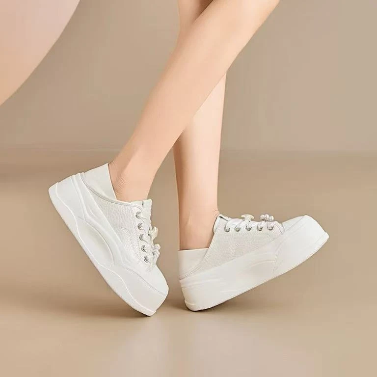 C5864 米色 厚底板鞋女款夏季2025新款小白鞋百搭德训鞋