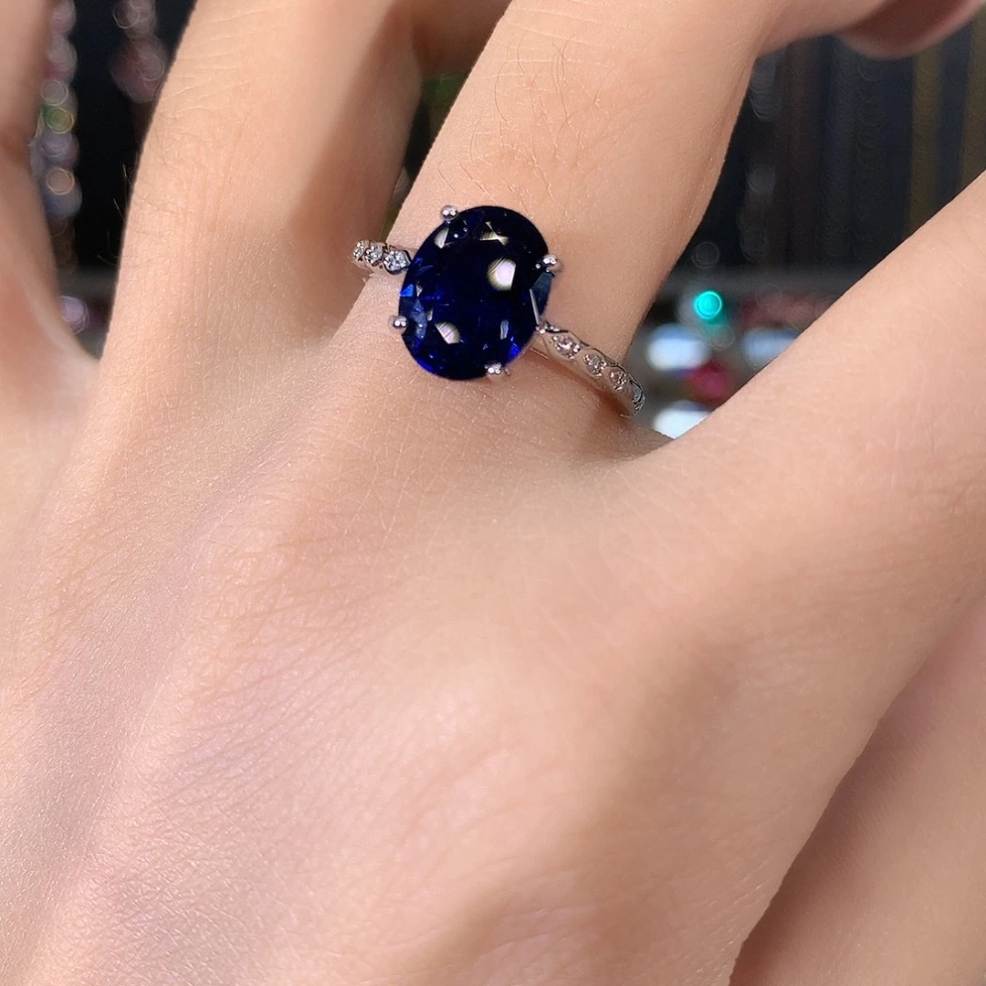 戒指蓝宝石银S925镶嵌白810