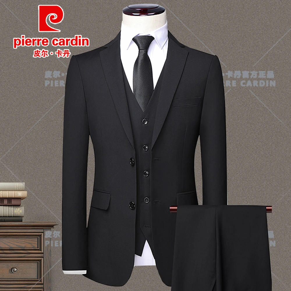 皮尔卡丹正品西装新郎结婚礼服西服三件套装男士伴郎商务双扣正装