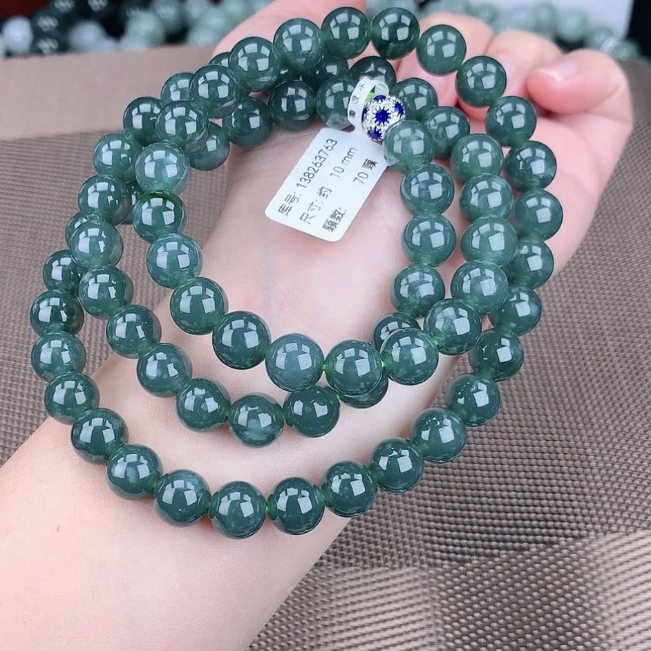 正品天然翡翠A货10m冰透满绿蓝水翡翠项链绿色幽灵渐变气质时尚款