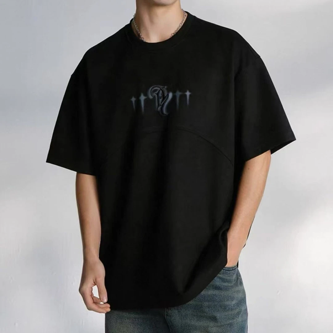 夏季重磅国潮刺绣T恤男女宽松美式复古半袖T恤-251