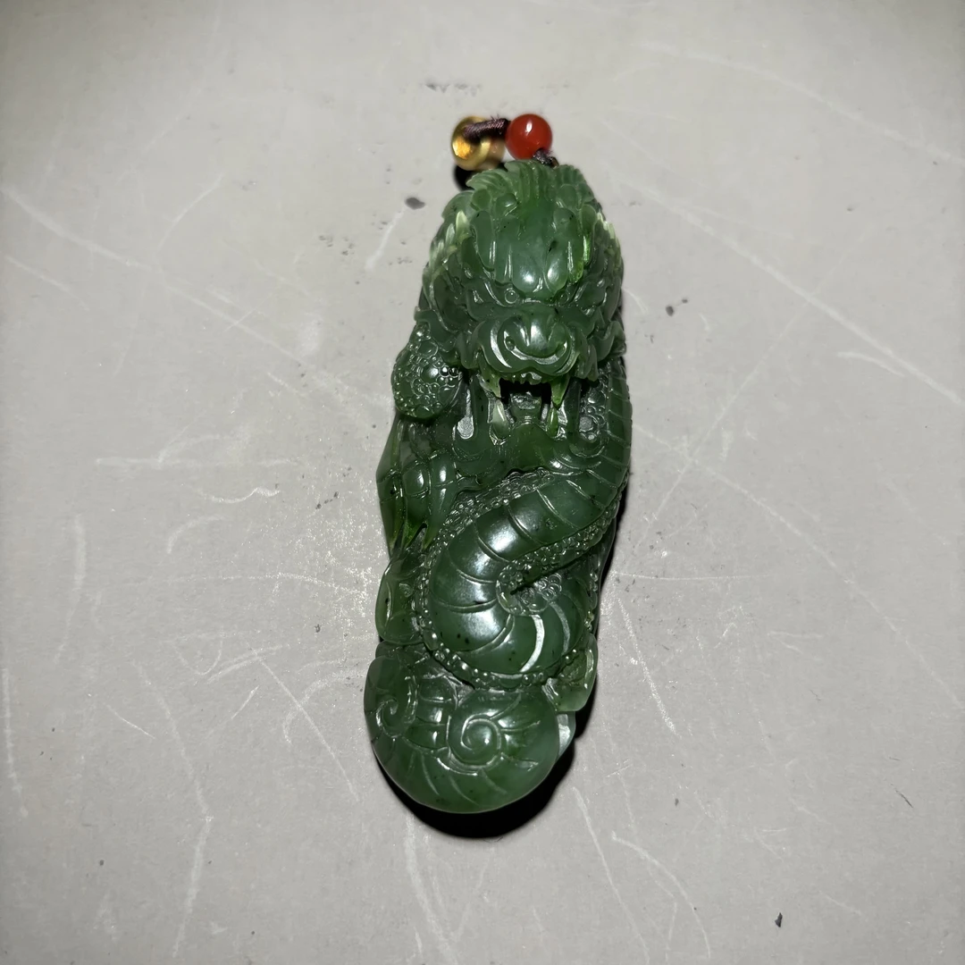 HZ99773和田碧玉龙纹手把件-朵云轩