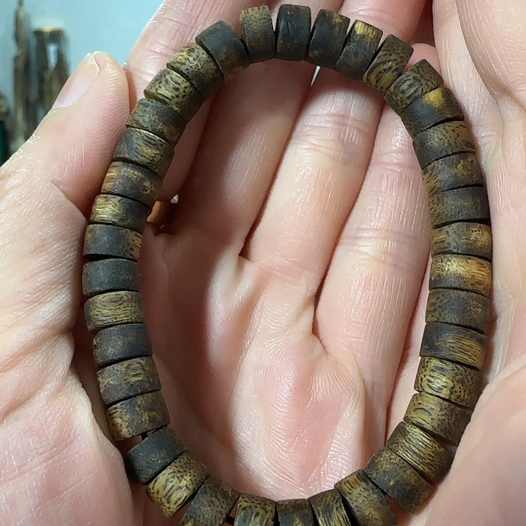 沉香手串绿奇楠沉香片珠单圈7克+手串