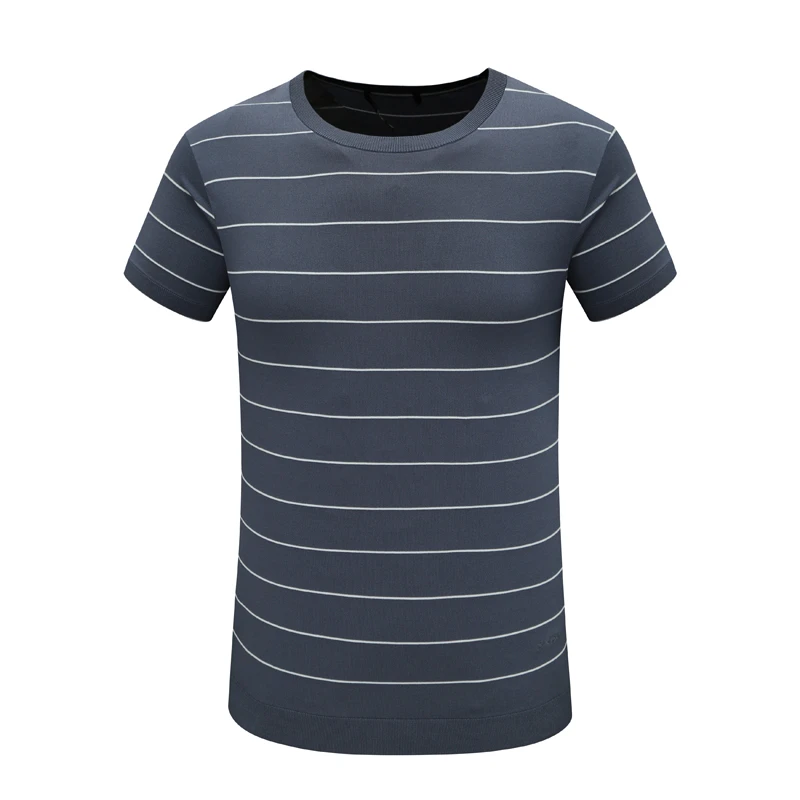 F3862鸟男式夏季短袖T恤 圆领套头休闲商务上衣 灰蓝色弹力