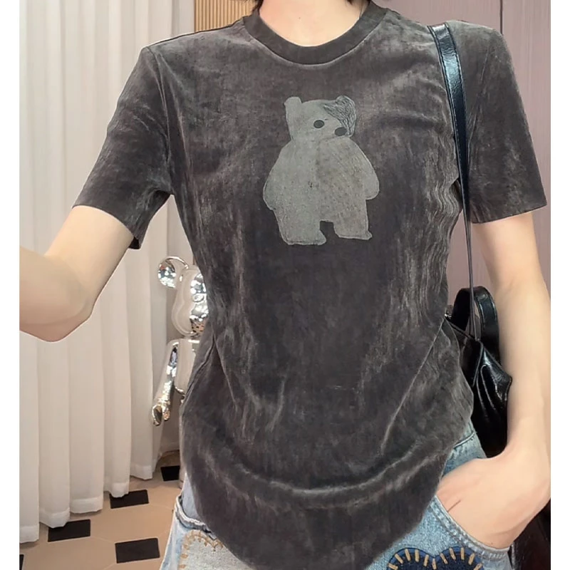 【呆萌小熊】2025春夏新款轻奢百搭小熊减龄短袖T恤女设计师上衣潮