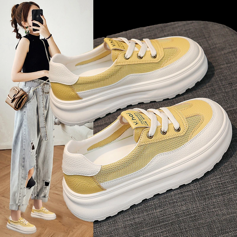 厚底小白鞋女2025春夏新款百搭超火薄款女鞋洞洞透气运动休闲板鞋
