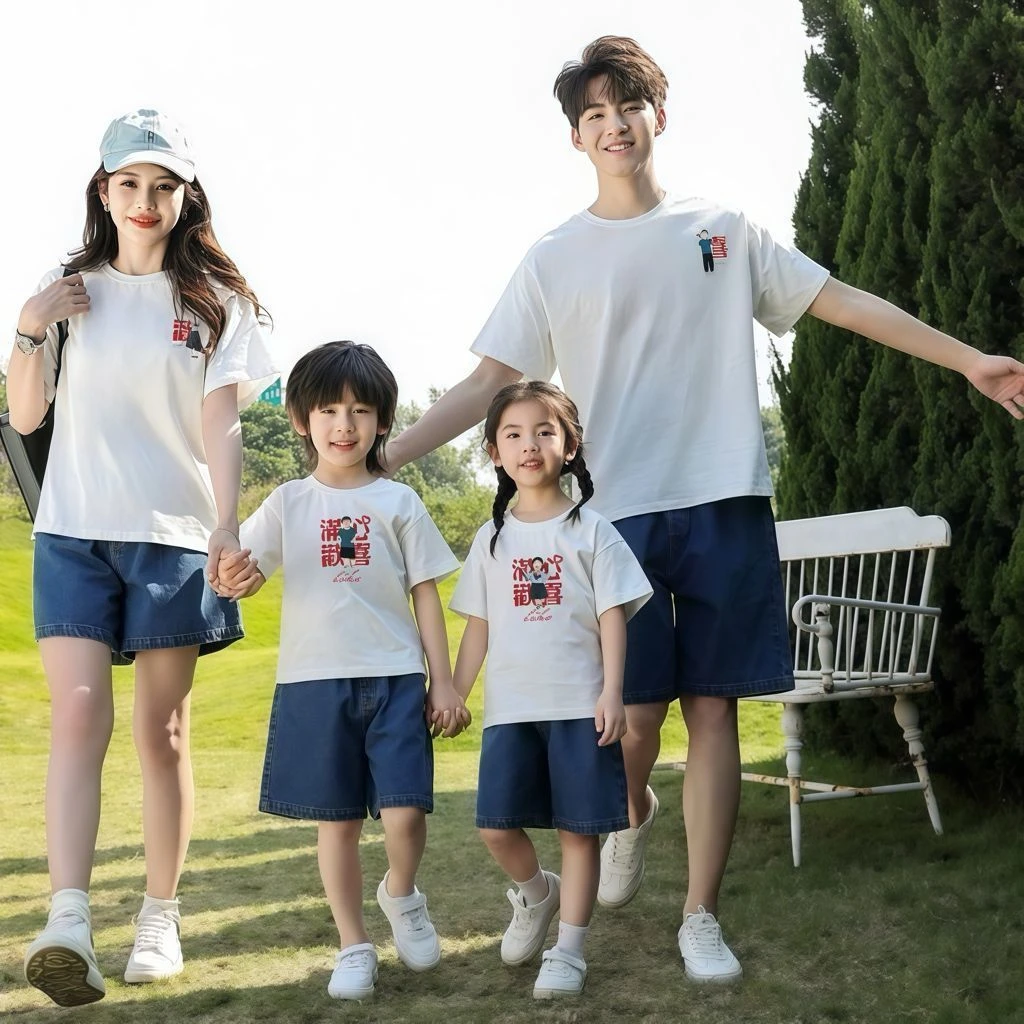 爱心亲子装t恤一家三口四口婴儿全家装夏季纯棉短袖母子母女装潮