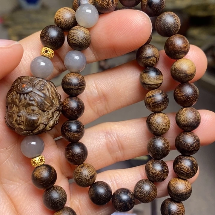 沉香手串越南芽庄瘤疤黄棋楠08➕扎基沉香木雕