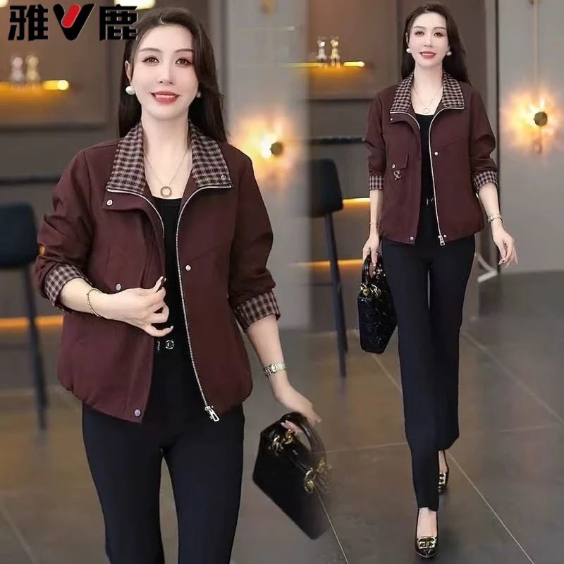 雅鹿潮流短款时尚外套女2025秋季新款洋气显瘦设计感拼接长袖上衣