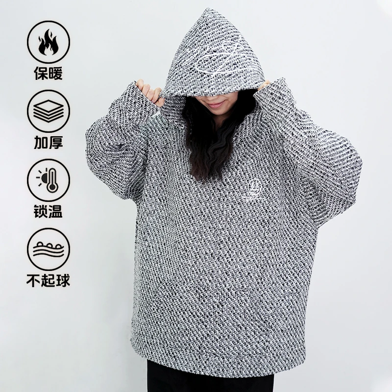 【加绒升级款】小恶魔秋冬休闲连帽宽松舒适情侣保暖粗花呢厚实卫衣