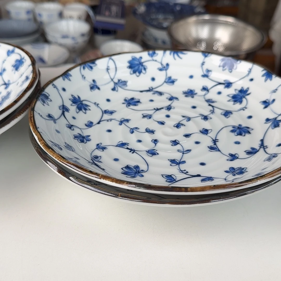 瓷2只白唐草22厘米深盘