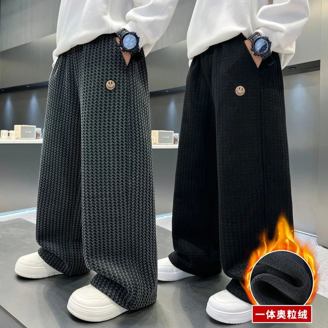 男童加绒裤子冬季宽松2025中大童休闲韩版长裤儿童秋冬裤子洋气潮