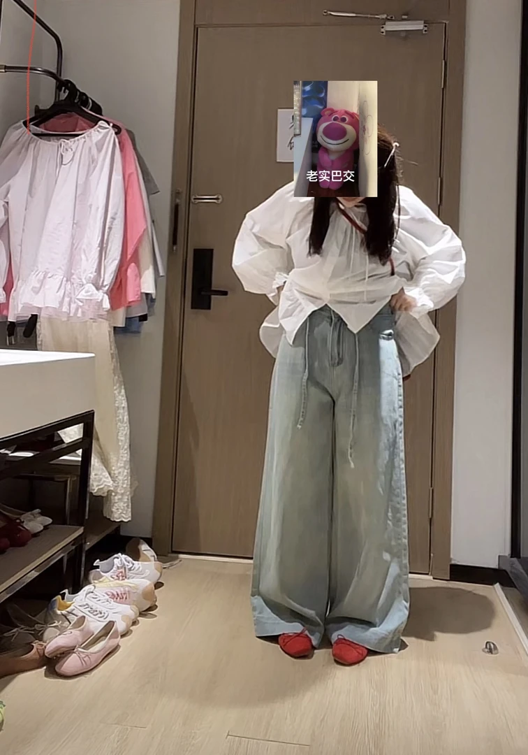 灰灰呀！828 完美比例 韩系复古设计感百搭高腰阔腿牛仔裤