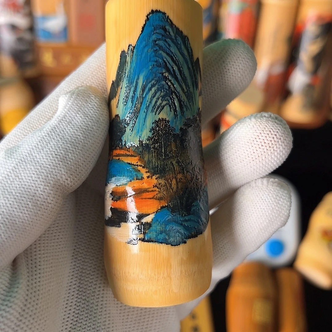 爱***漫山水手工彩绘实心竹