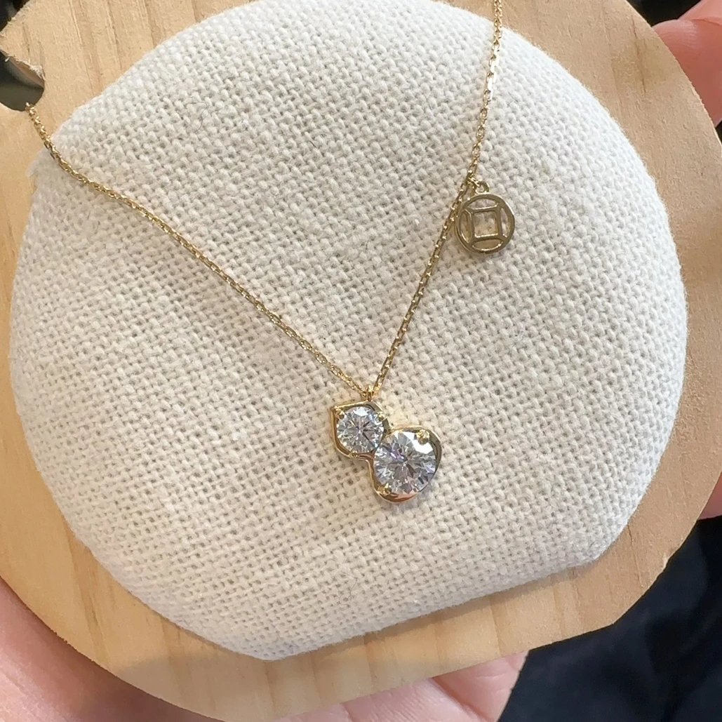 实验室培育钻石0-18K金葫芦 钱币项链 经典气质