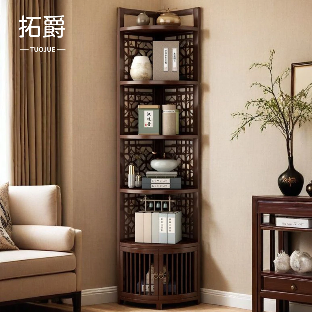 角落置物架复古非实木客厅转角柜家用墙边三角小窄柜多层收纳架子