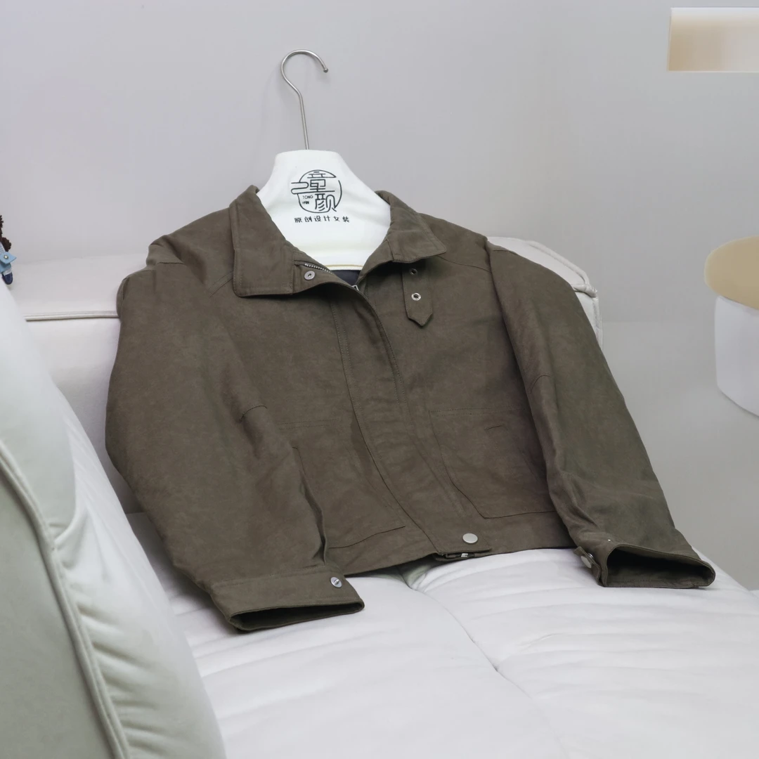 【12838】高品质原创设计军绿色百搭短款立领外套星