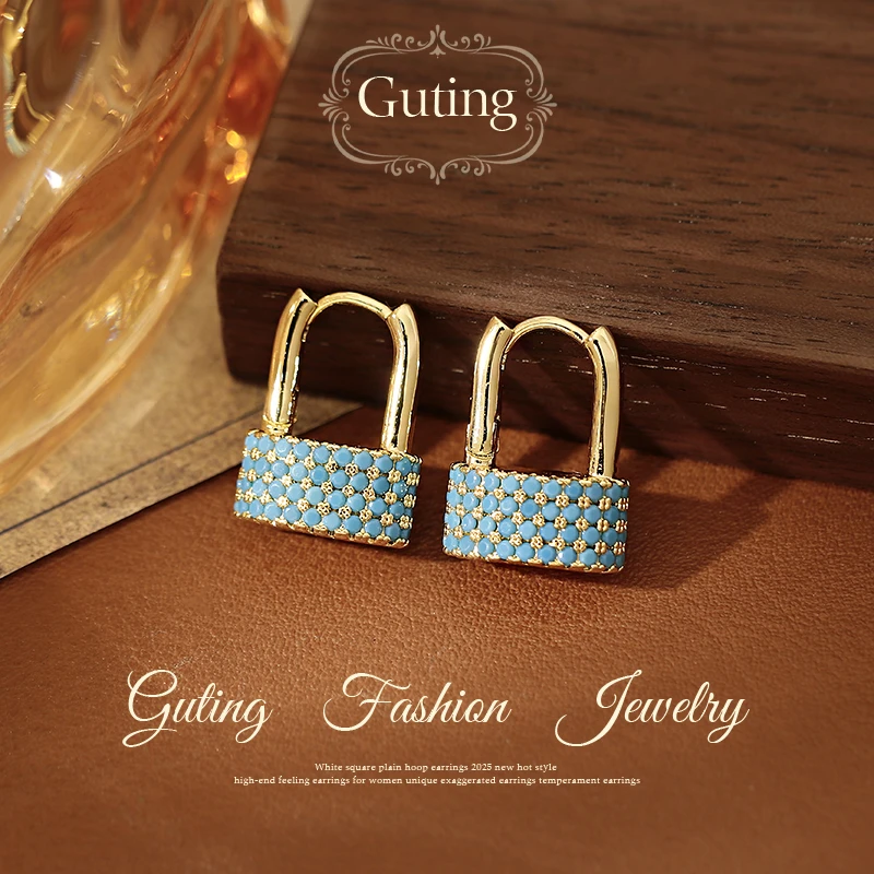 铜合金耳饰 22234绿石U型锁耳扣耳环女精致耳钉小众设计感耳饰