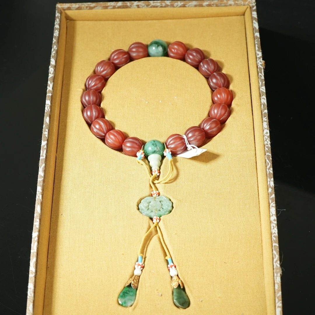 清代瓜棱红玛瑙手持DDK241104035