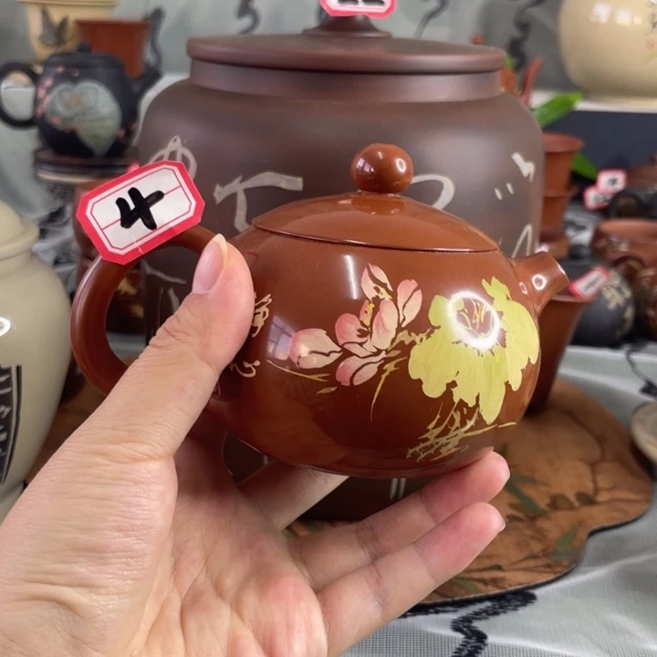 建水紫陶复烧刻填亮光壶