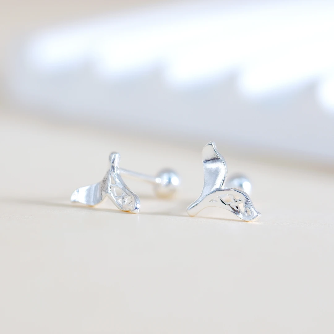 足银耳饰 足银999 鱼尾螺丝拧珠耳钉 简约百搭小清新气质耳饰