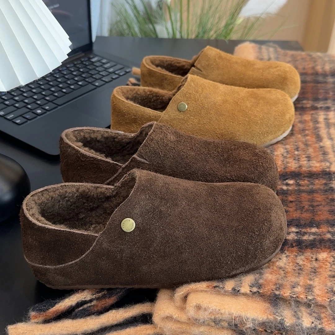 卓诗尼两穿加绒全包勃肯鞋女鞋2025新款冬季一脚蹬雪地靴豆豆鞋毛