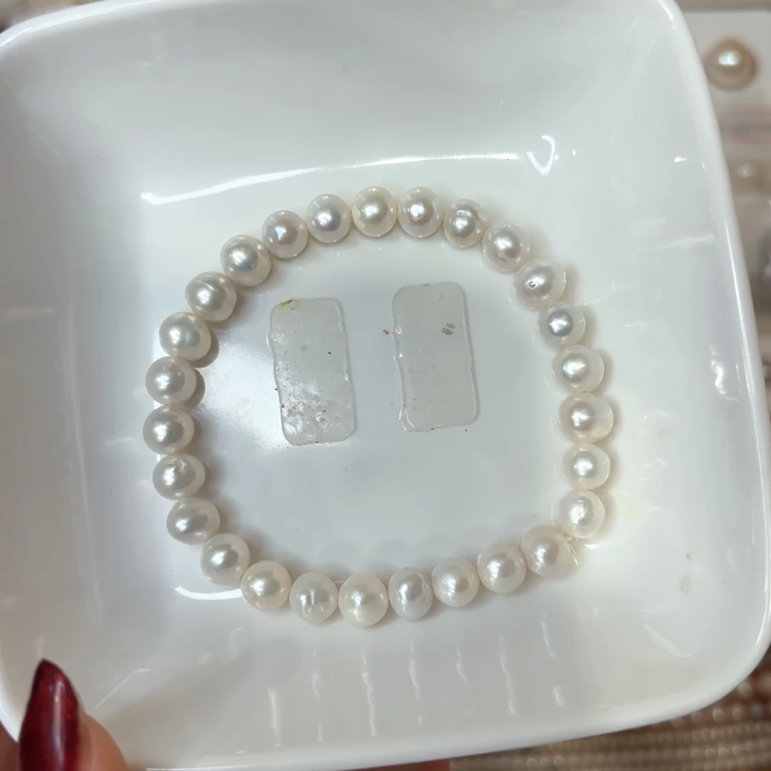 锆石非金属弹力绳手链，珍珠