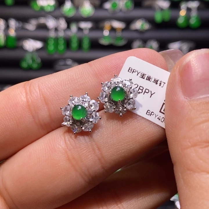 翡翠戒指银S925镶嵌天然翡翠