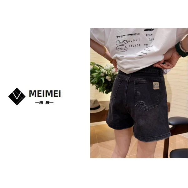 XMM.《定制黑金牛仔短裤》夏季时尚潮流百搭显瘦洋气短款Gz21795-1