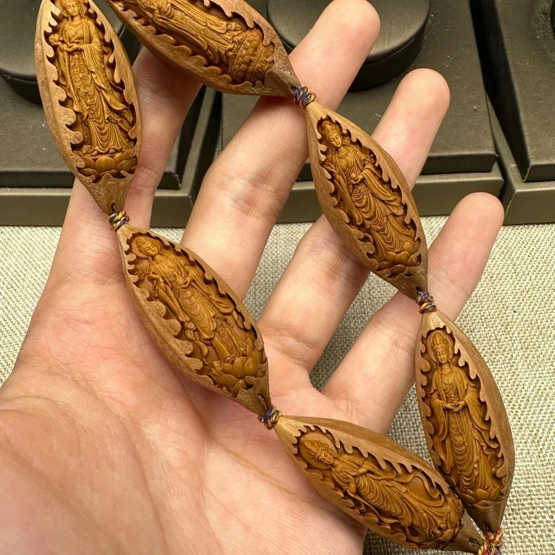 核雕，原皮风景观音橄榄核雕手串2