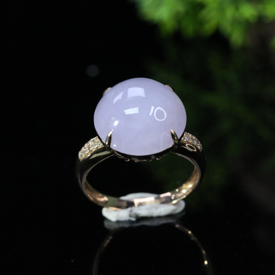 36天然缅甸翡翠A货18K金镶紫纳吉运翡翠戒指/1227073/拍卖