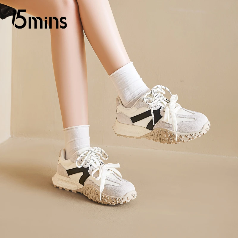 15MINS运动阿甘鞋女2025春季新款厚底增高休闲鞋子软底芭蕾德训鞋