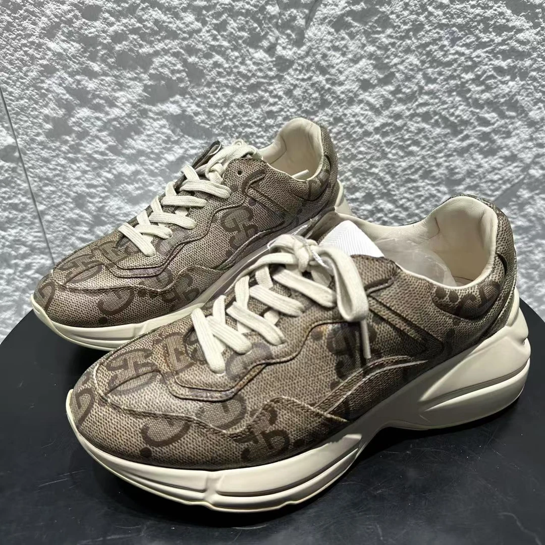 95新 GUCCI/古驰 37.5码/米亚/无配件/棕色印花厚底老爹鞋 1839