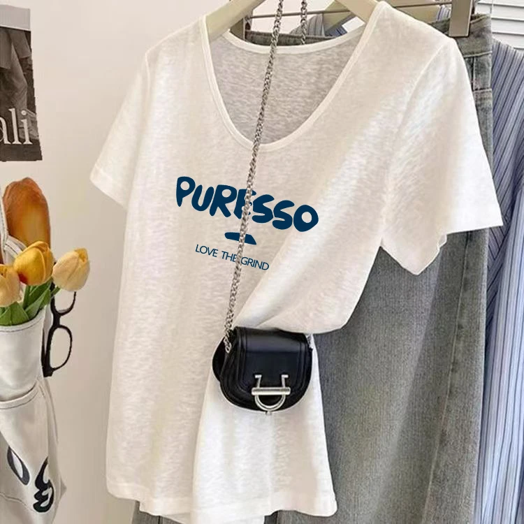 2025夏季新款韩版雪花棉纯棉短袖t恤女洋气时尚宽松显瘦v领上衣潮