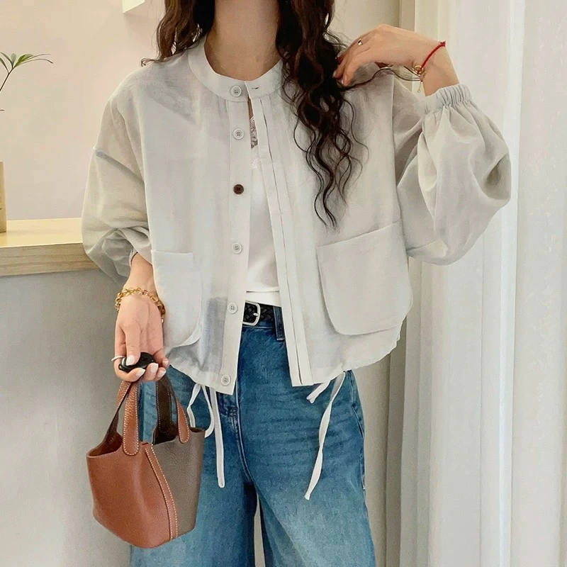 棉麻透气外套女短款欧货2025夏新款时尚百搭休闲高端防晒衣上衣