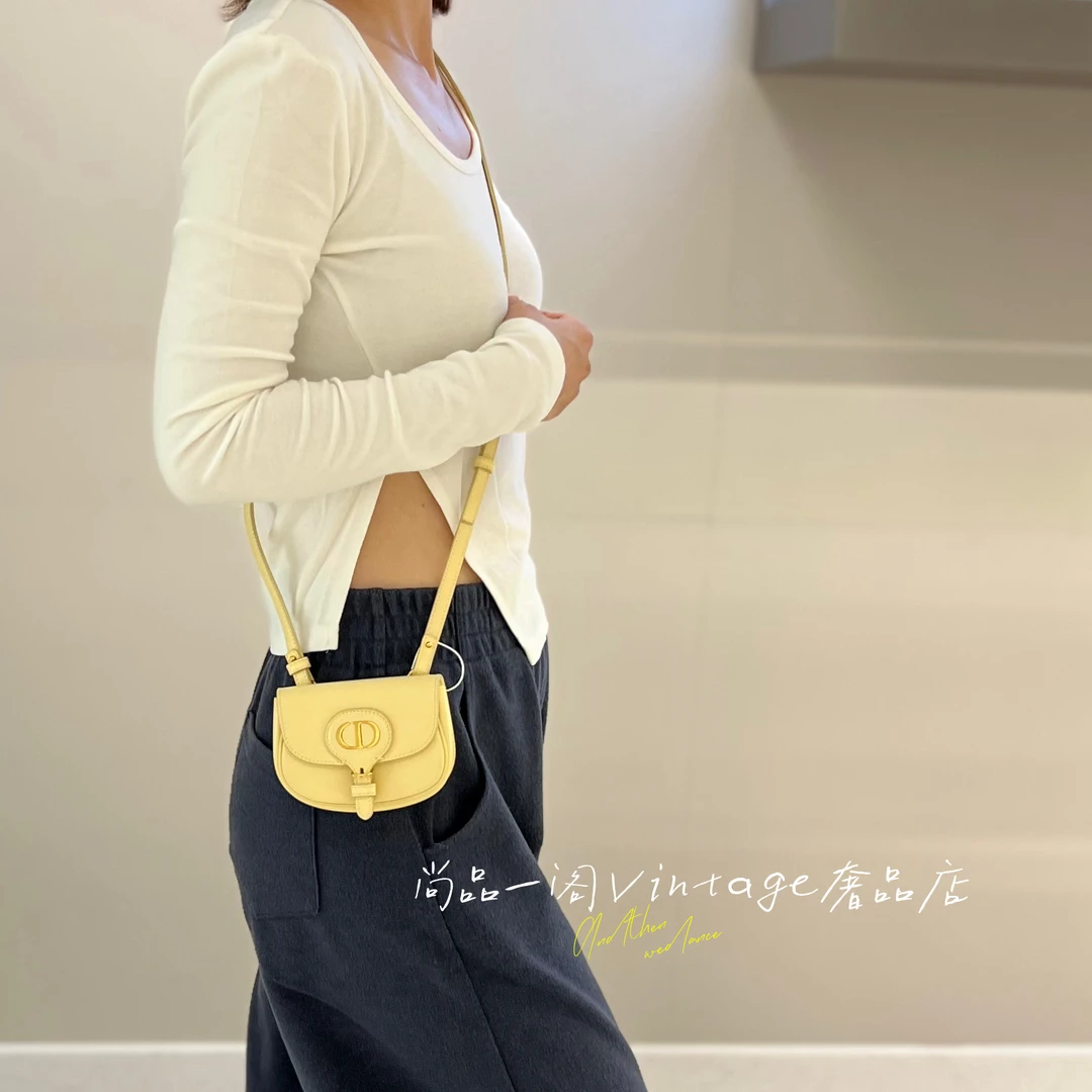 95新 DIOR/迪奥 尚品一阁/小鸡黄迷你马鞍斜挎包