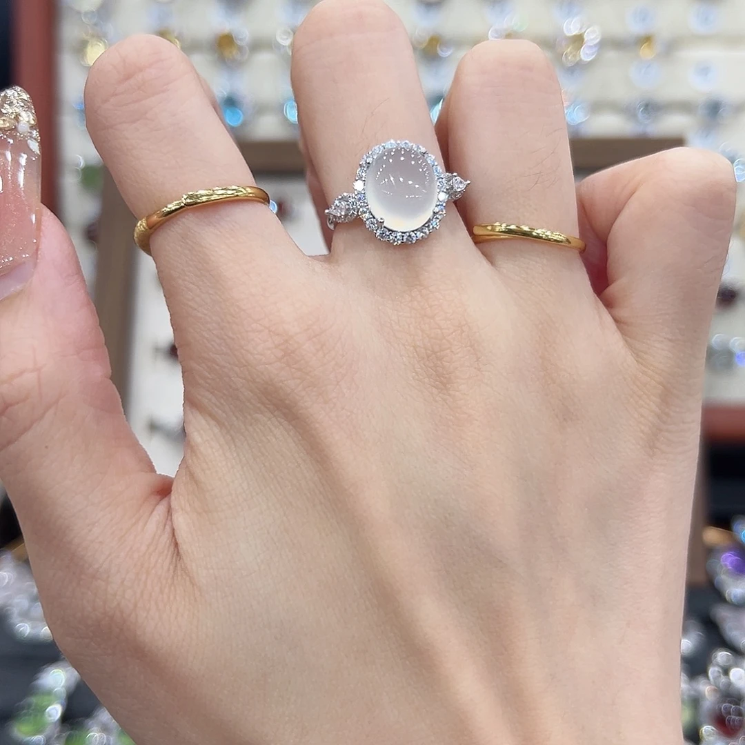 往***风岫玉银S925镶嵌戒指