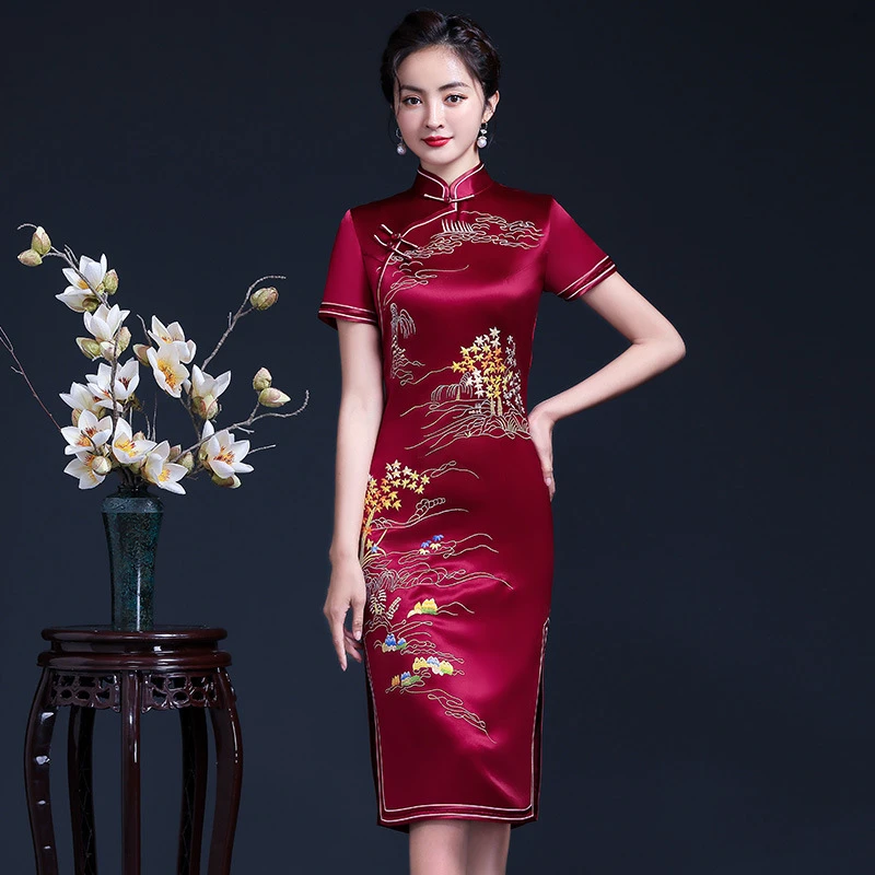 旗袍2025新款婚庆婚宴高端妈妈装连衣裙婚宴刺绣礼服旗袍