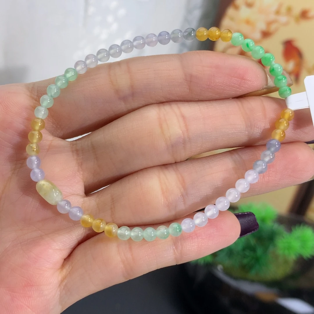 翡翠未镶嵌手串卡3.5冰胶多宝小米手串