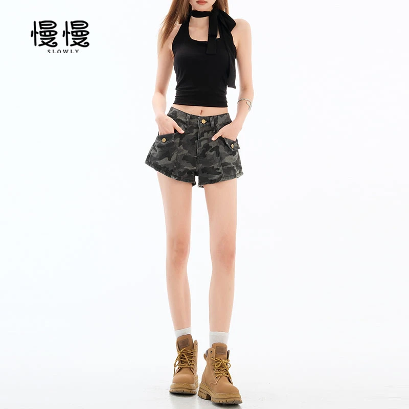 2025夏季新款时尚外穿百搭美式迷信高腰显瘦辣妹牛仔休闲热裤女