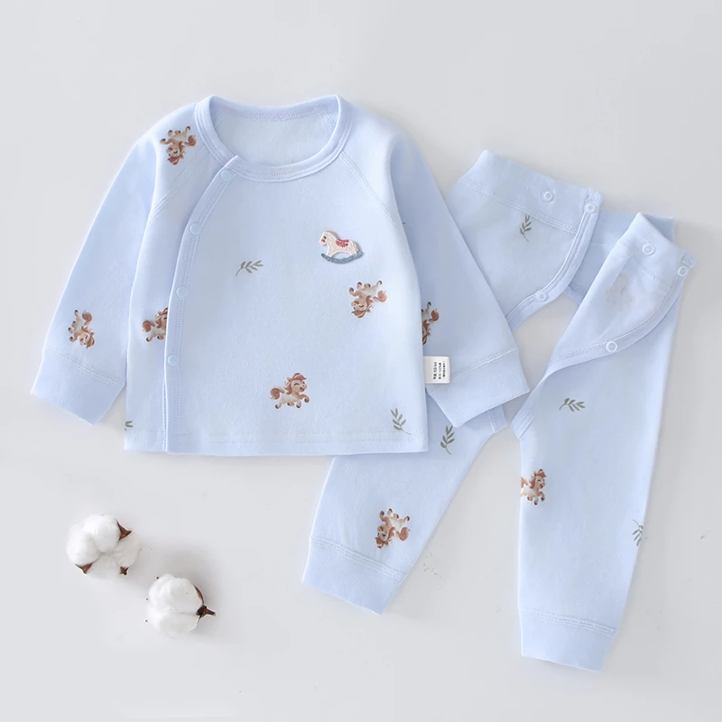 婴儿纯棉分体套装长袖新生儿秋衣秋裤0-12个月宝宝开裆裤打底线衣