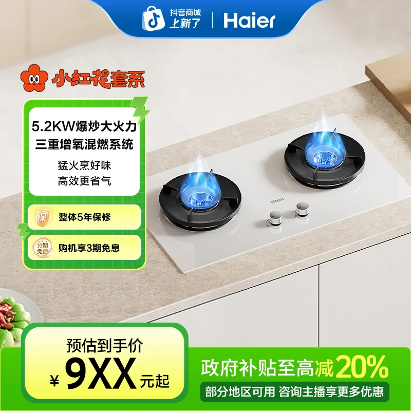 【国补立减20%】海尔麦浪小红花燃气灶双灶5.2kw猛火台嵌两用Q2BEC