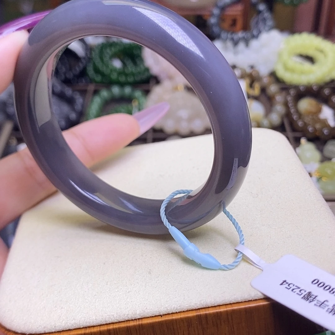 和田玉未镶嵌颈饰浓烟紫老料手镯53.5