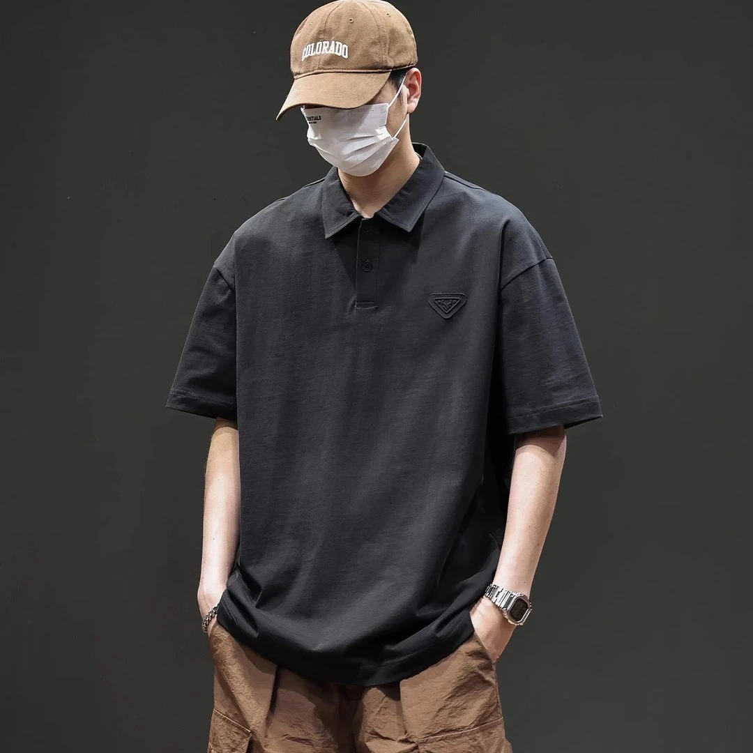 美式重磅纯棉短袖polo衫男款夏季高级感潮流百搭休闲宽松翻领t恤