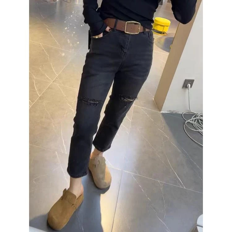 《琪琪家》春夏季新款潮流气质时尚破洞显瘦减龄百搭牛仔裤67198-X