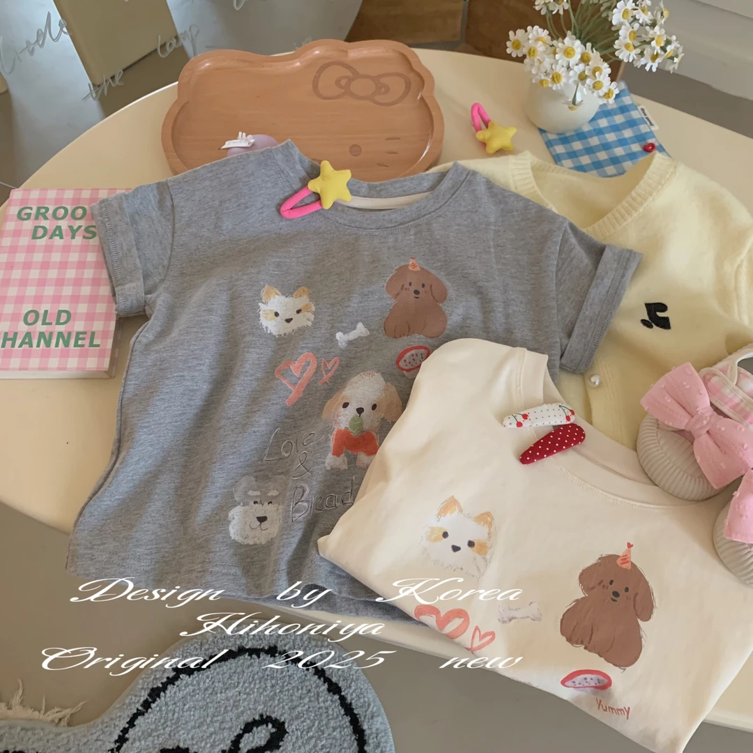 【小狗踏青】六Hihoniya~2025春季新款亲子小狗印花休闲韩版短袖